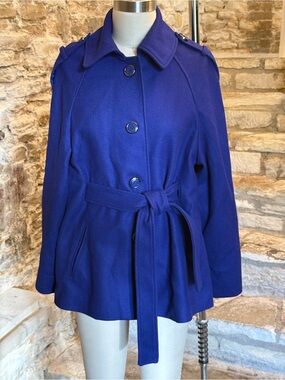Kenneth Cole Belted Coat in Royal Purple with Pockets Size Medium
